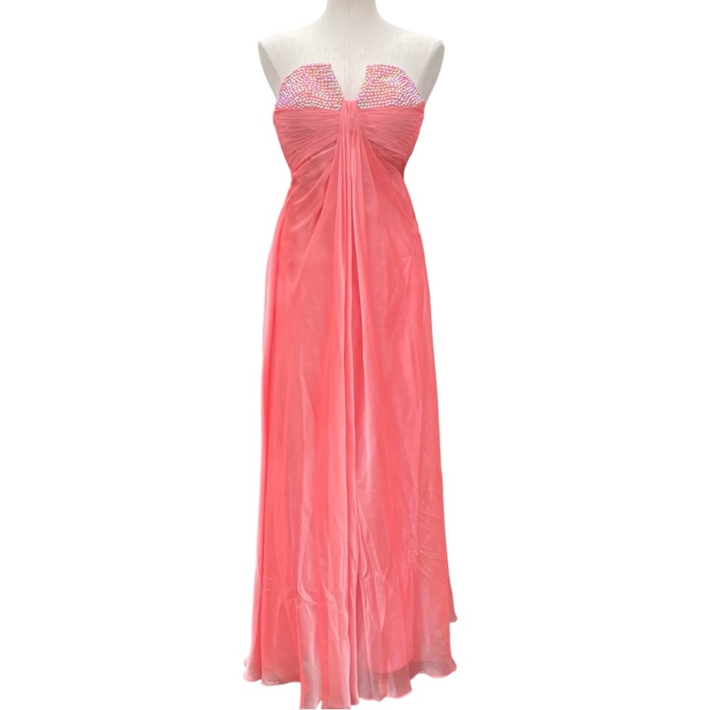LA FEMME Vintage Y2K Pink Bling Corset Sleeveless Maxi Formal Prom Dress Size 2
